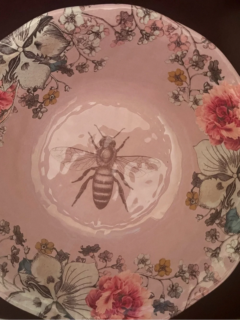 New York Botanical Gardens Floral Bee Ceramic Serving Bowl - Pink